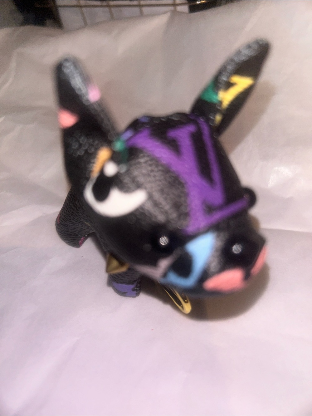 Designer Black Multicolor Small frenchie Figurine Keychain -